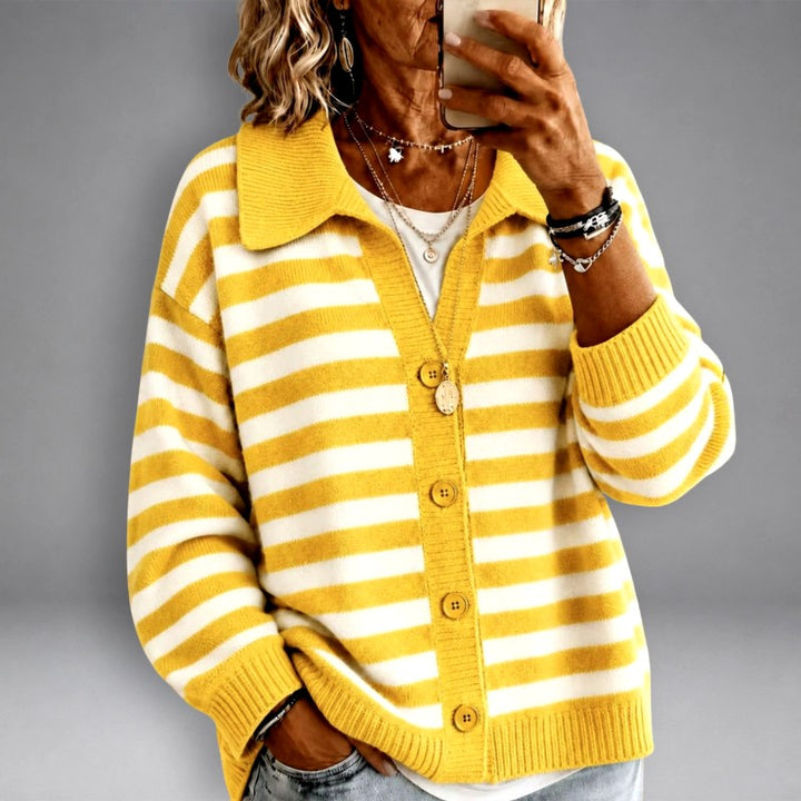 Victoria - Women's Striped Knit Button Down Cardigan