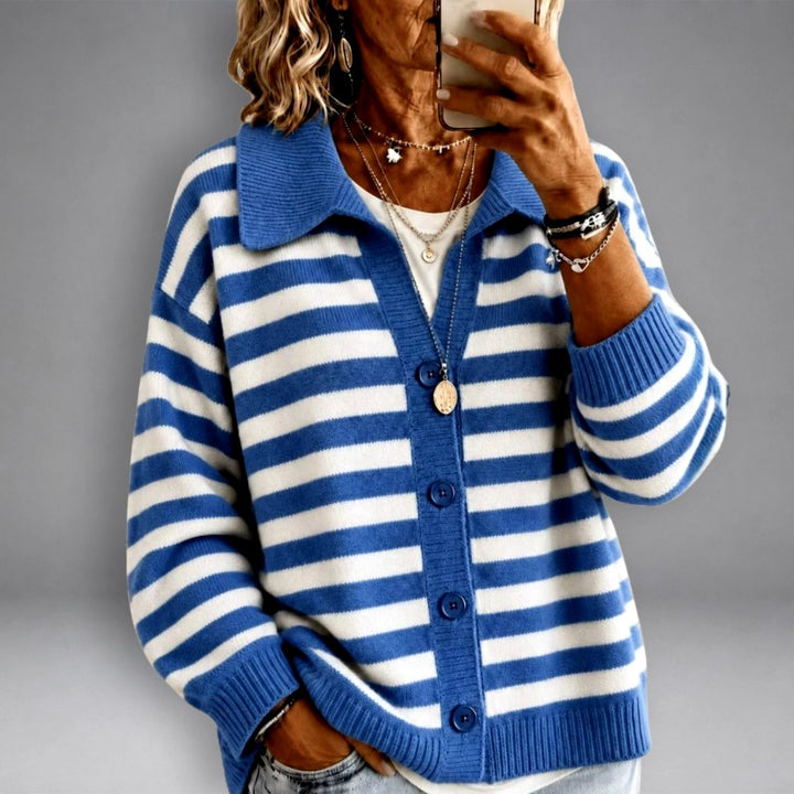 Victoria - Women's Striped Knit Button Down Cardigan