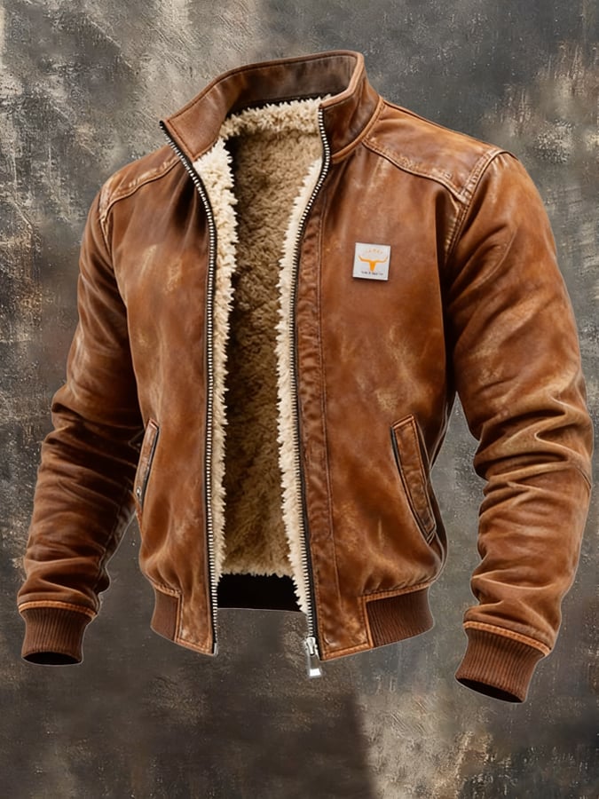 Viktor - Men's Sherpa-Lined Suede Jacket with Ribbed Trim