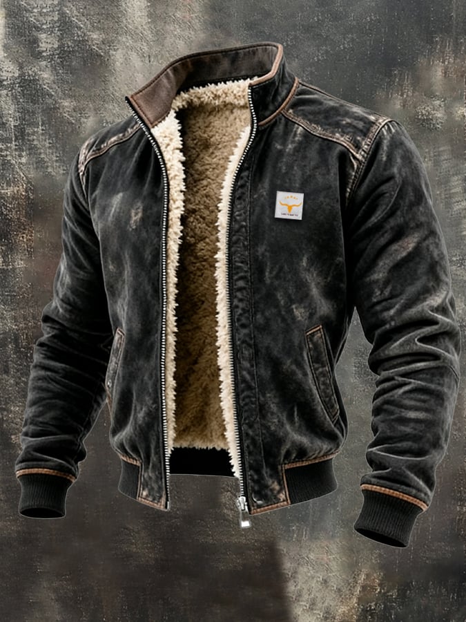 Viktor - Men's Sherpa-Lined Suede Jacket with Ribbed Trim