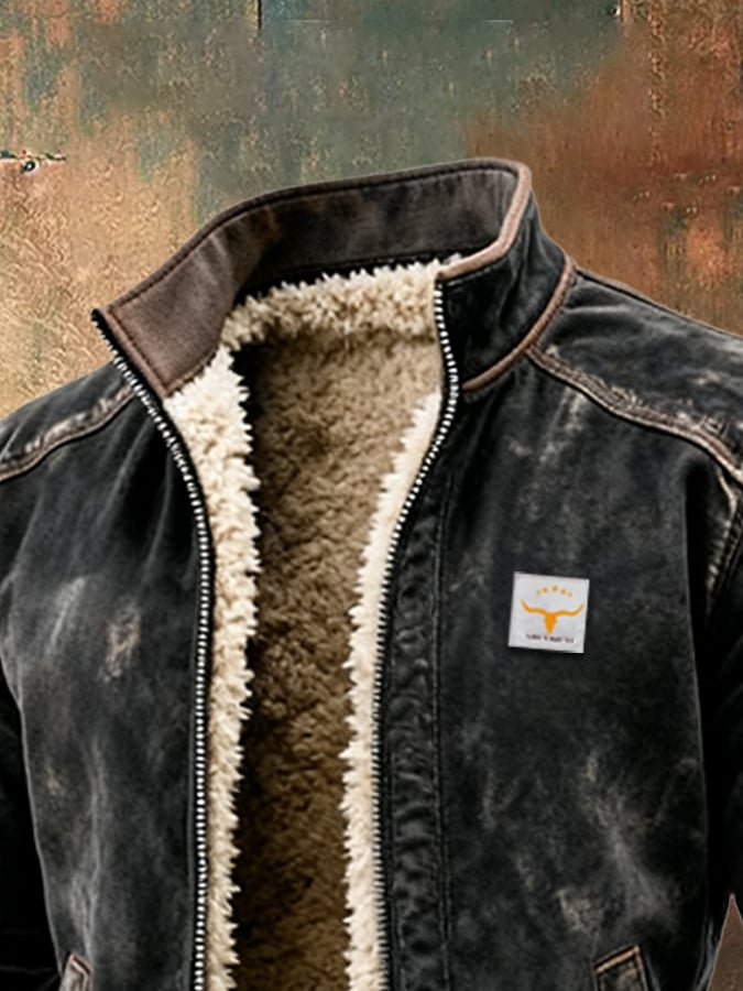 Viktor - Men's Sherpa-Lined Suede Jacket with Ribbed Trim