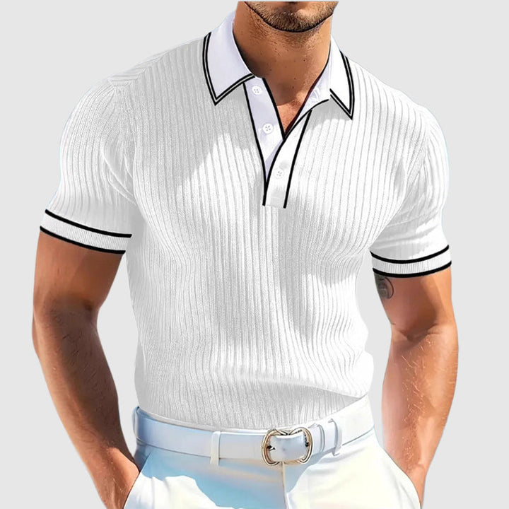 Walter - Men’s Ribbed Contrast Trim Knit Polo Shirt