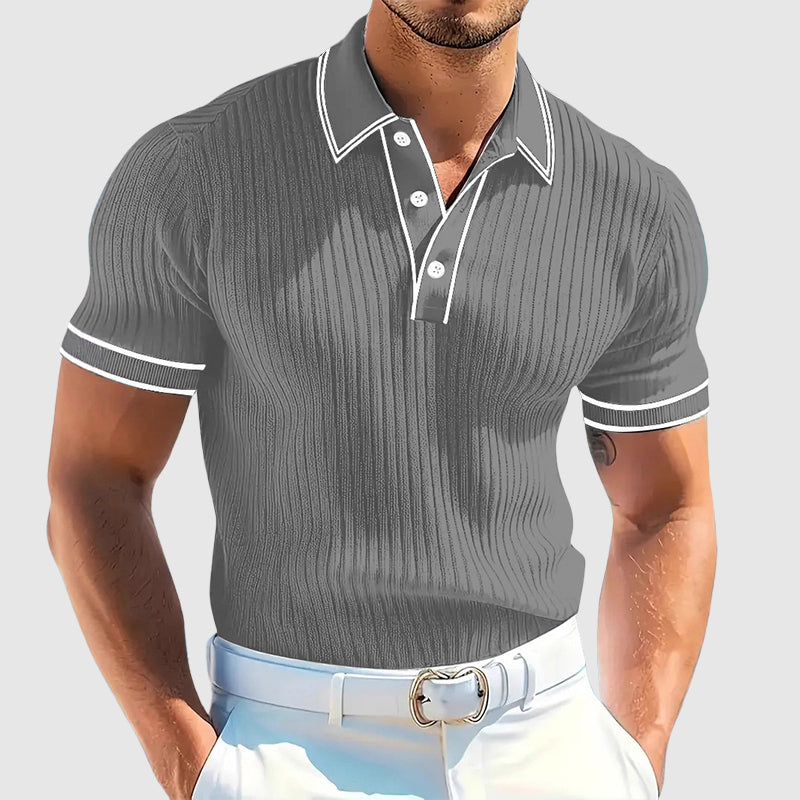 Walter - Men’s Ribbed Contrast Trim Knit Polo Shirt
