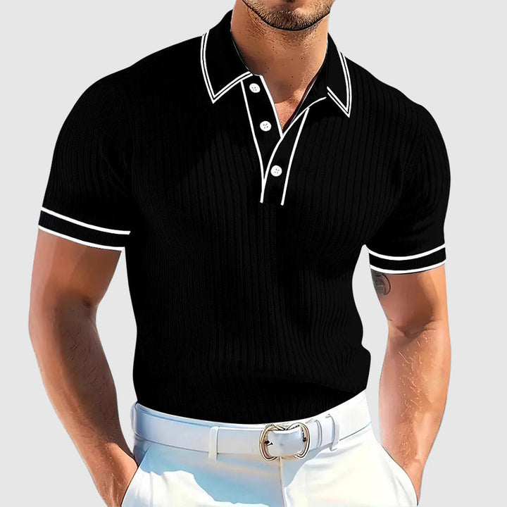 Walter - Men’s Ribbed Contrast Trim Knit Polo Shirt