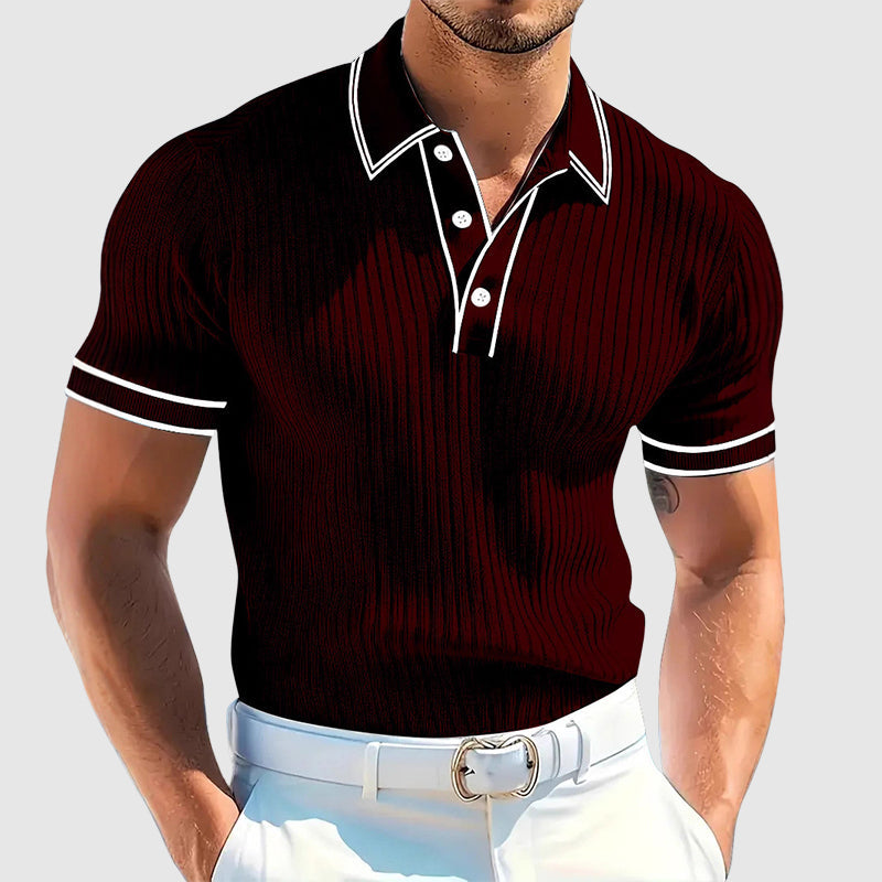 Walter - Men’s Ribbed Contrast Trim Knit Polo Shirt