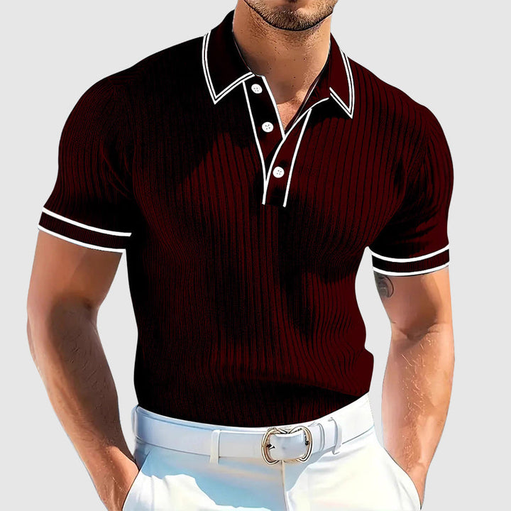 Walter - Men’s Ribbed Contrast Trim Knit Polo Shirt