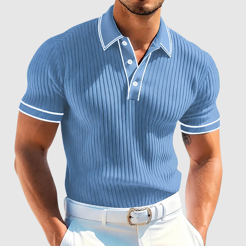 Walter - Men’s Ribbed Contrast Trim Knit Polo Shirt