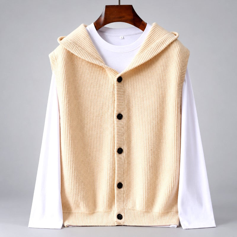 Warren - Men's Wool Hooded Button-Front Sweater Vest 4
