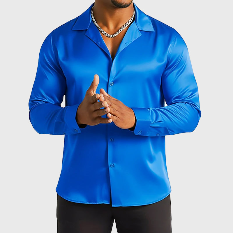 Wesley - Men's Formal Button-Up Satin Shirt