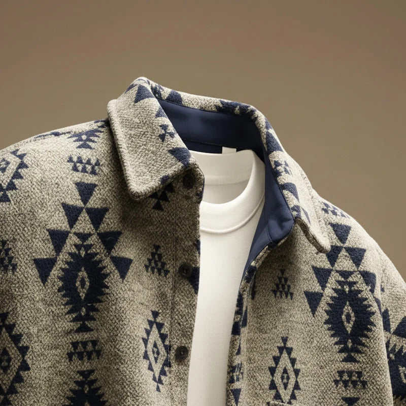 Weston - Men's Southwestern-Pattern Wool Jacket with Notch Collar