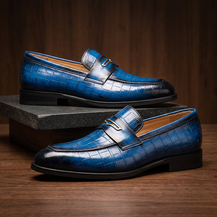 Xander - Men's Crocodile-Embossed Penny Loafers