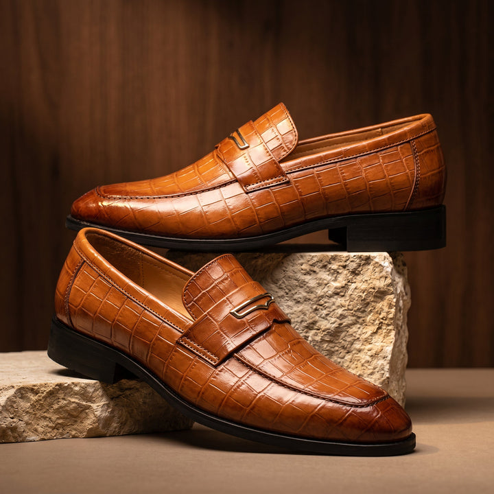 Xander - Men's Crocodile-Embossed Penny Loafers