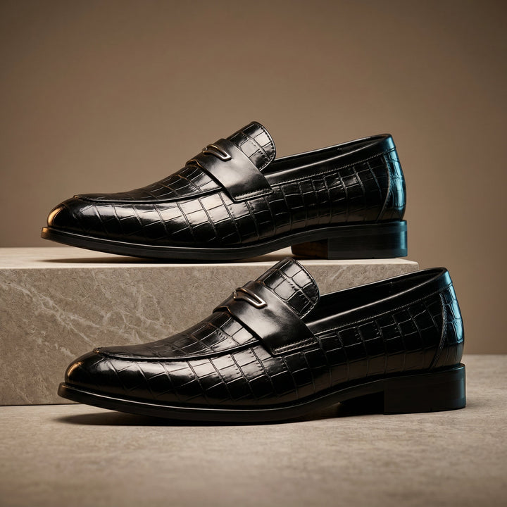 Xander - Men's Crocodile-Embossed Penny Loafers