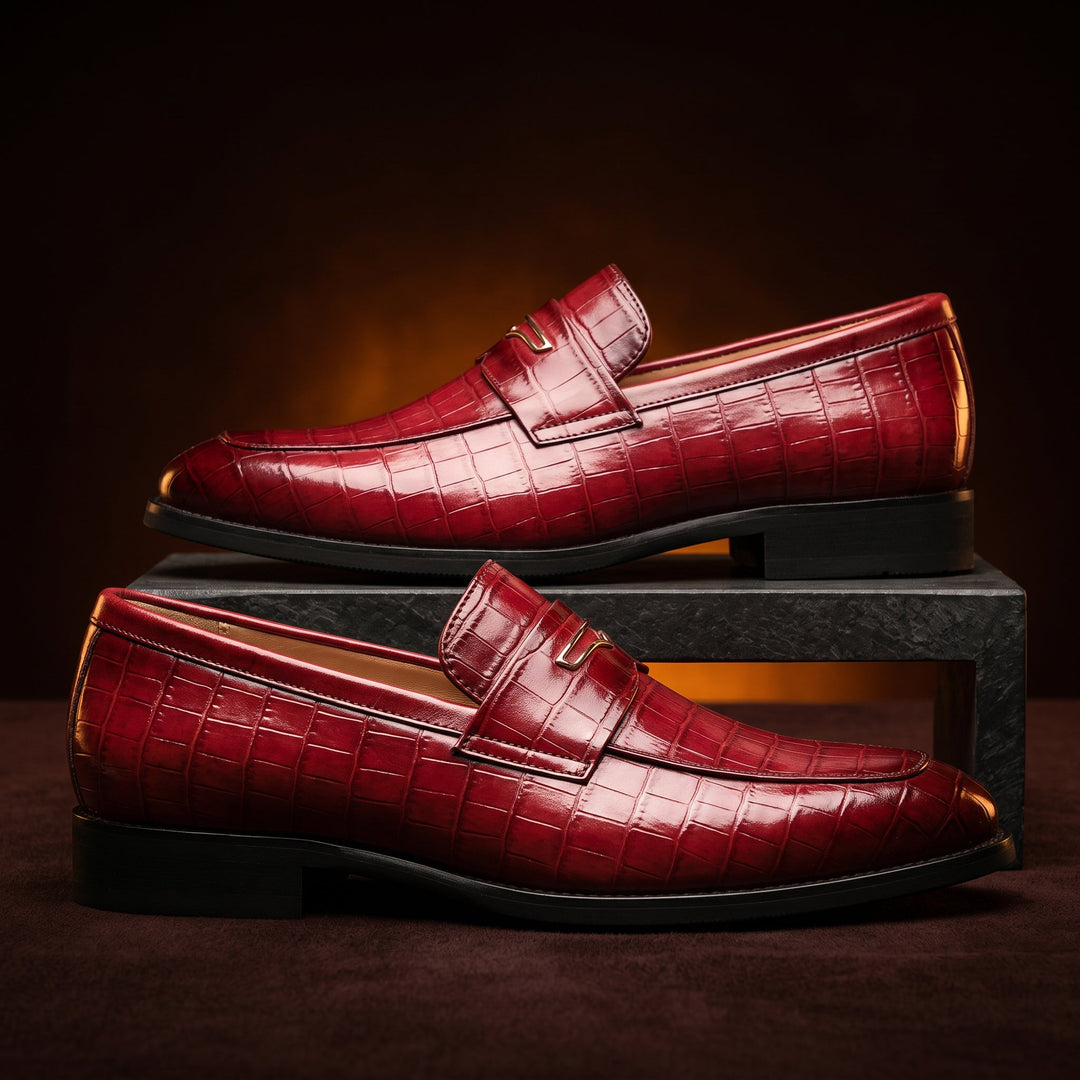 Xander - Men's Crocodile-Embossed Penny Loafers