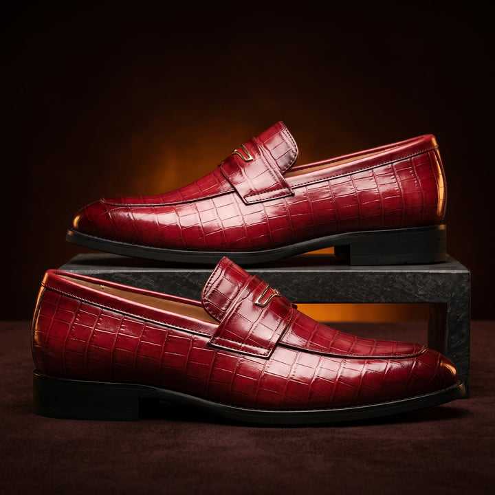 Xander - Men's Crocodile-Embossed Penny Loafers