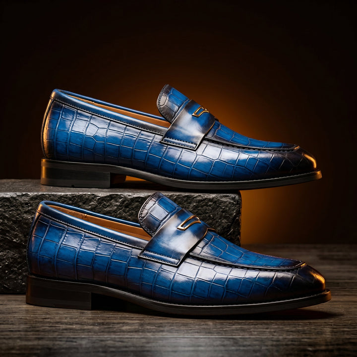 Xander - Men's Crocodile-Embossed Penny Loafers