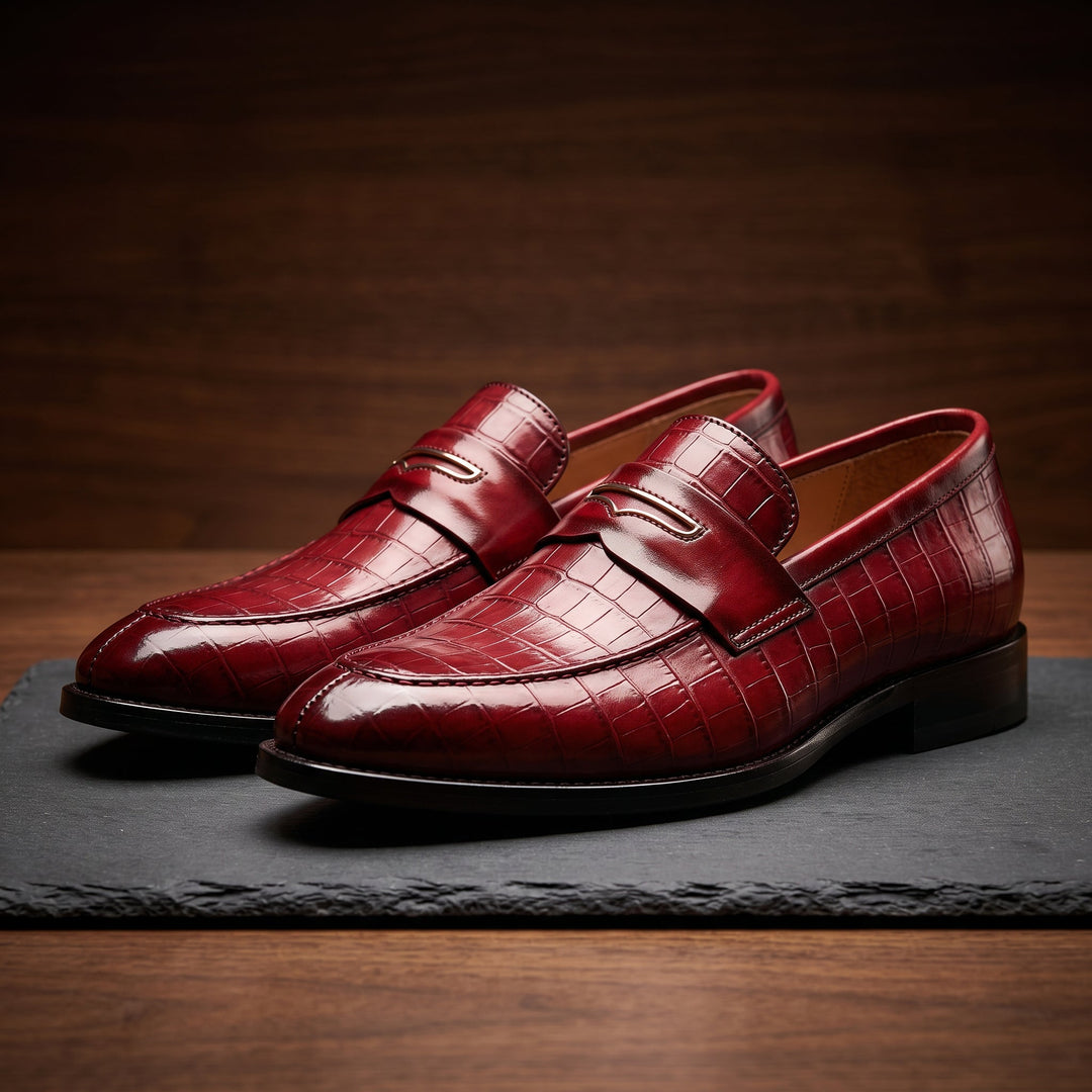 Xander - Men's Crocodile-Embossed Penny Loafers