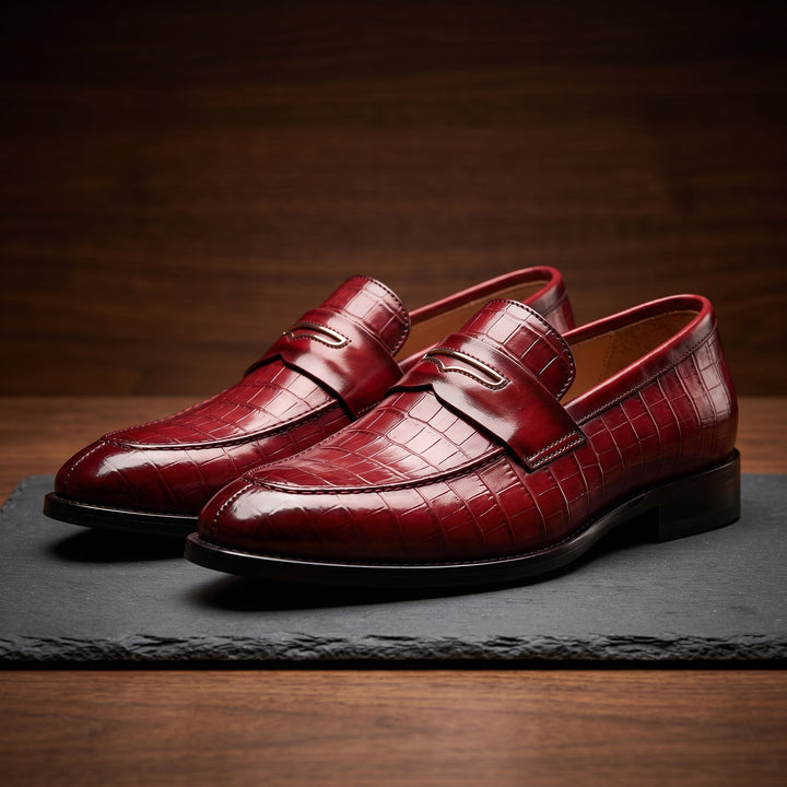 Xander - Men's Crocodile-Embossed Penny Loafers
