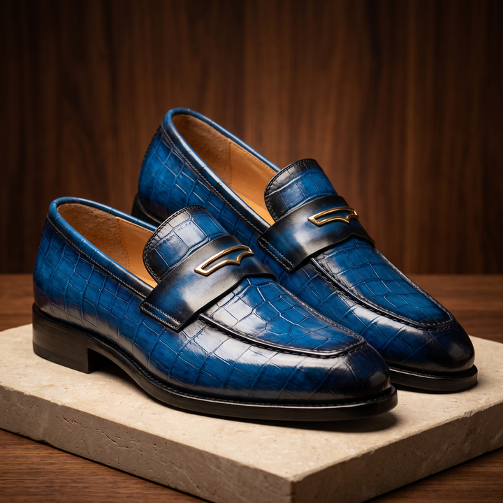 Xander - Men's Crocodile-Embossed Penny Loafers