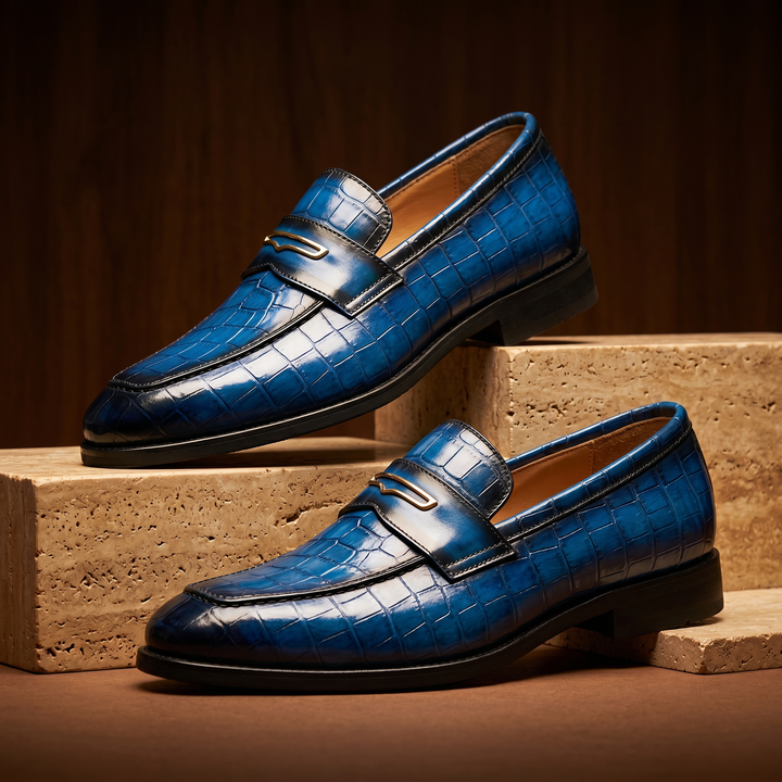 Xander - Men's Crocodile-Embossed Penny Loafers