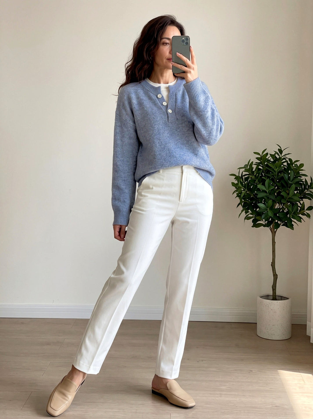 Abigail - Women's Knit V-Neck Button-Detail Sweater 2