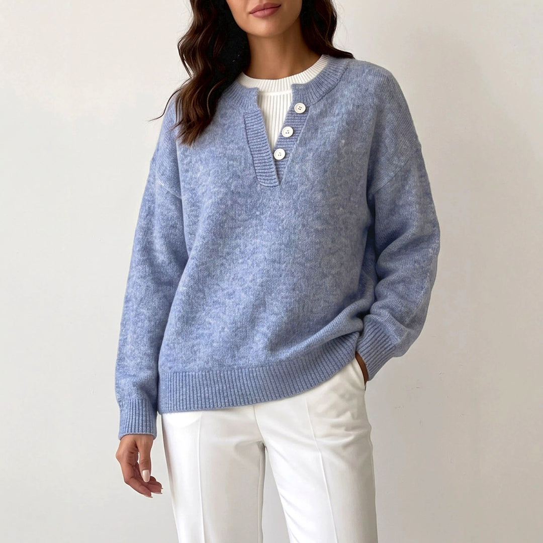 Abigail - Women's Knit V-Neck Button-Detail Sweater 3