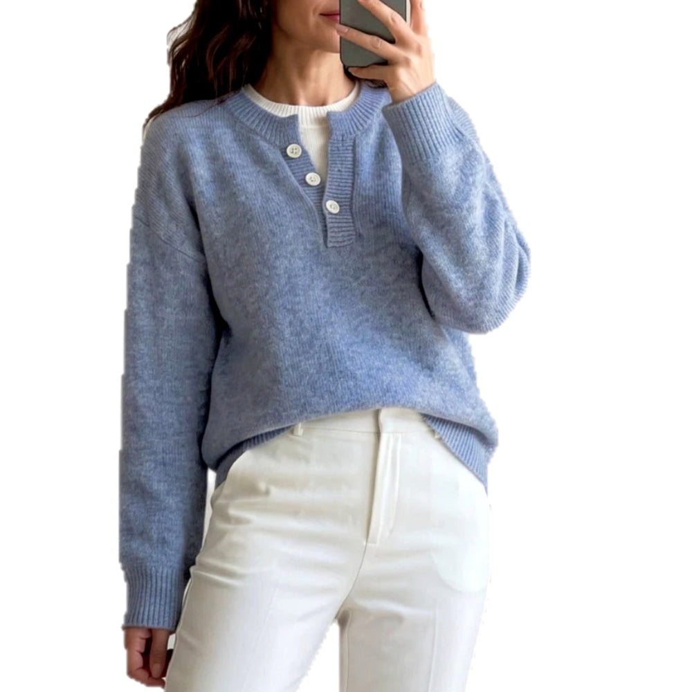 Abigail - Women's Knit V-Neck Button-Detail Sweater 7