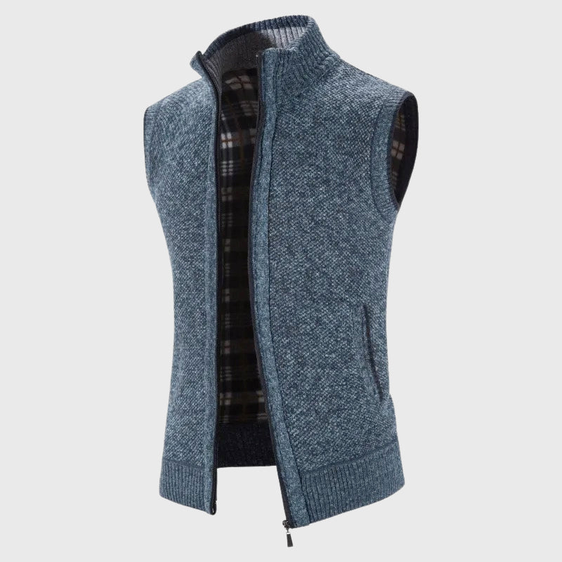 Adam - Men's Full-Zip Knit Vest with Contrast Trim