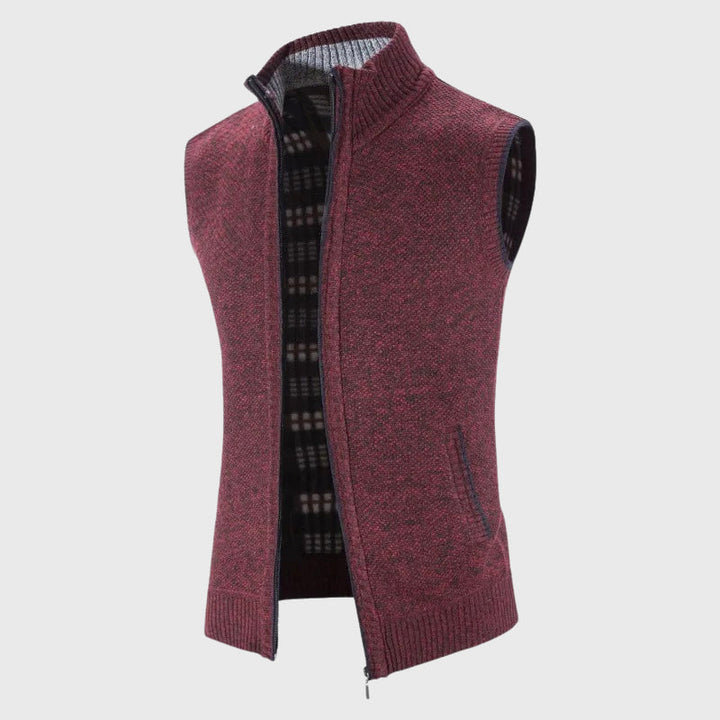 Adam - Men's Full-Zip Knit Vest with Contrast Trim