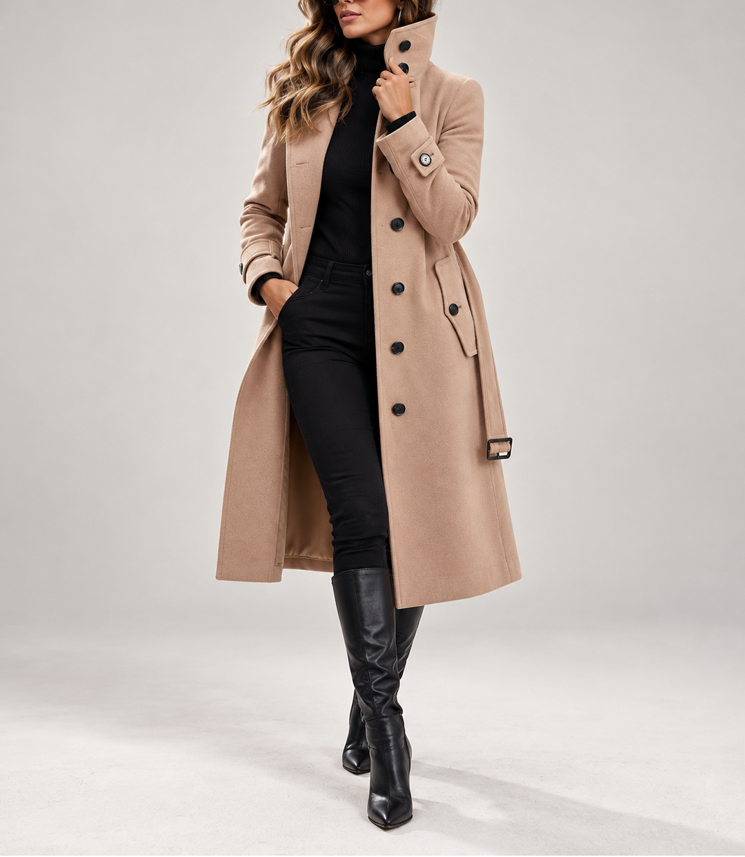 Addison - Women's Double-Breasted Trench Coat with Tie Waist