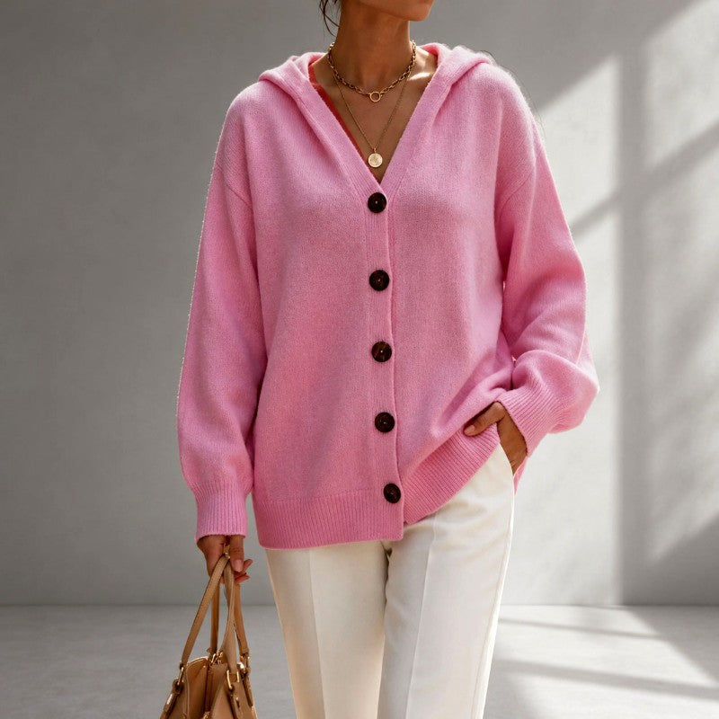 Adelaide - Women's Hooded V-Neck Relaxed Cardigan 1