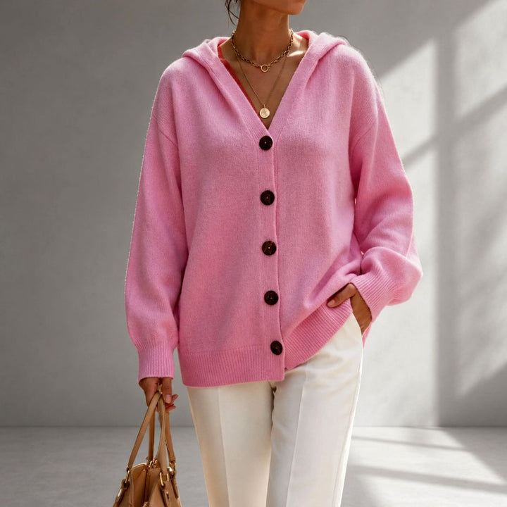 Adelaide - Women's Hooded V-Neck Relaxed Cardigan 1