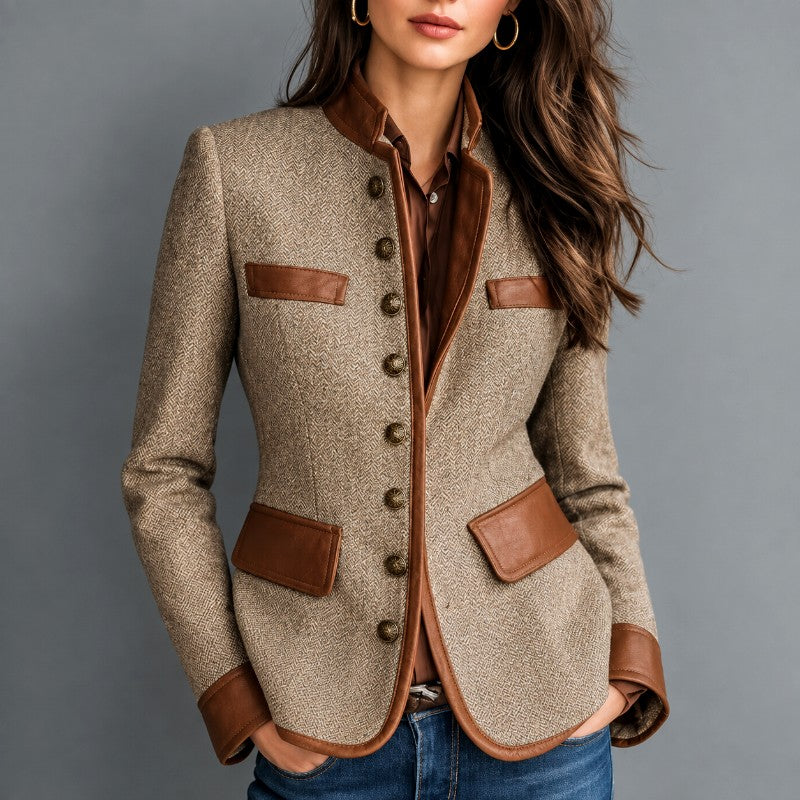 Adelaide - Women's Mandarin Collar Tweed Blazer 2