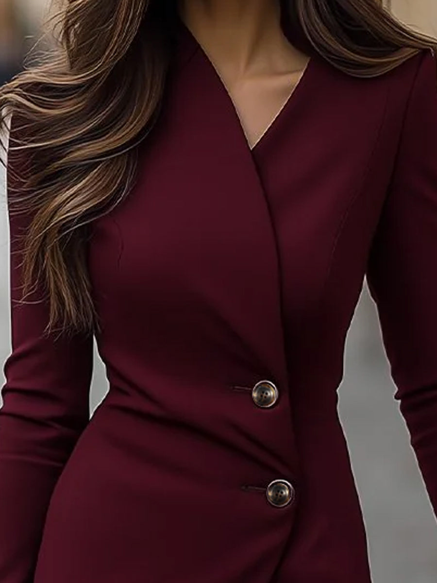 Adele - Women's Wrap-Style Button-Front Midi Dress