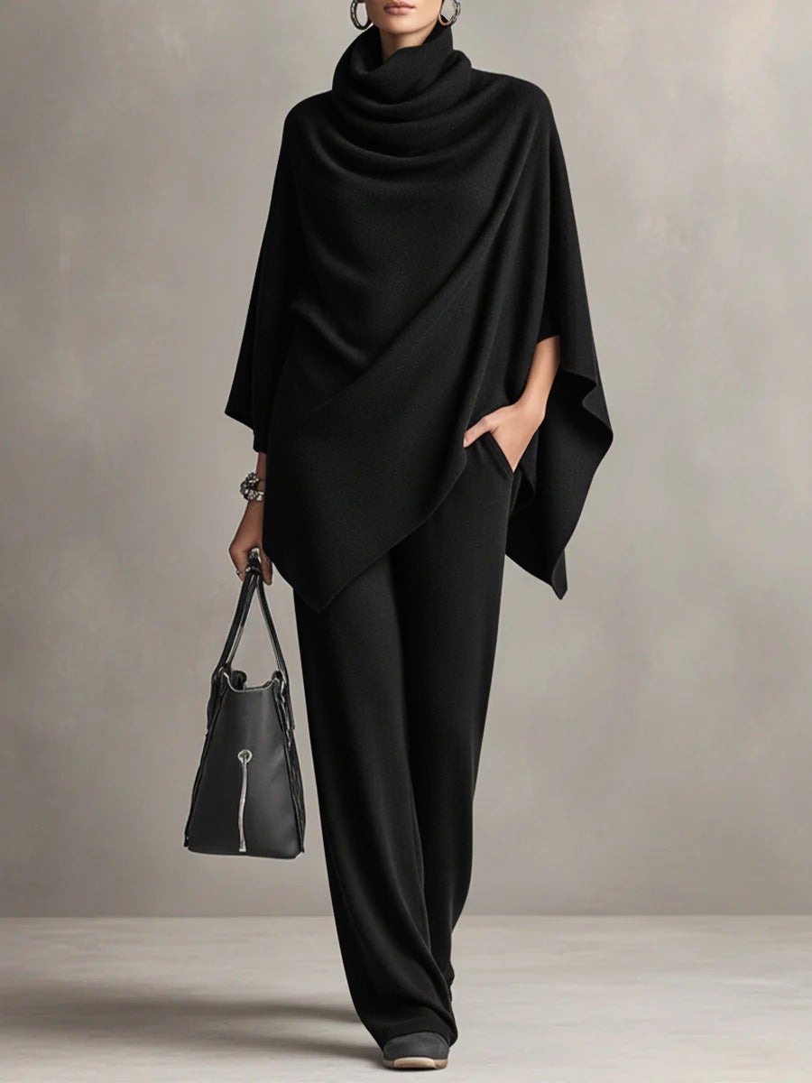 Adeline - Women's Cowl Neck Draped Poncho Set