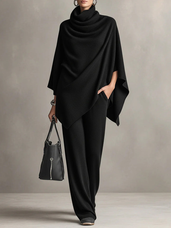Adeline - Women's Cowl Neck Draped Poncho Set