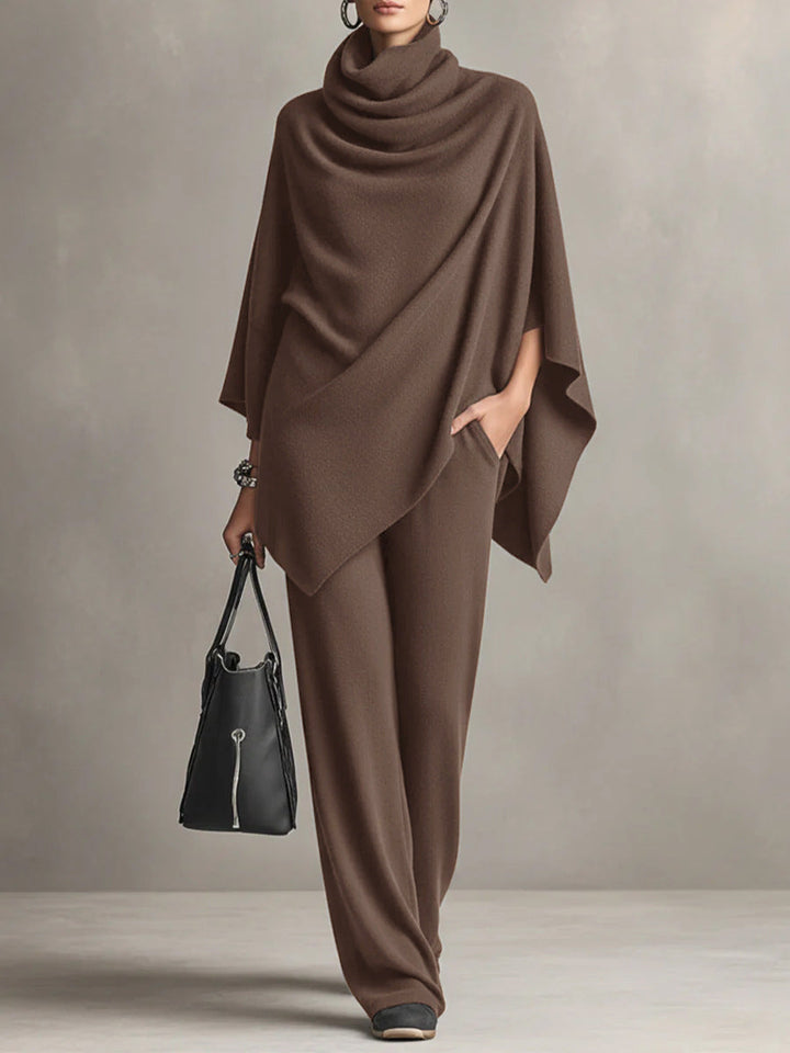 Adeline - Women's Cowl Neck Draped Poncho Set