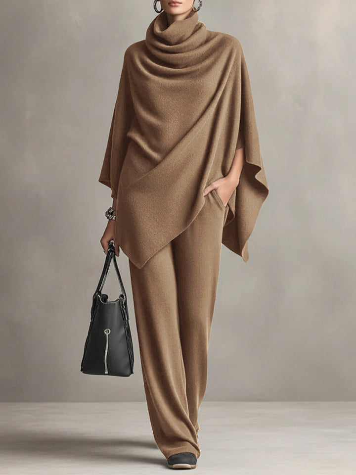 Adeline - Women's Cowl Neck Draped Poncho Set