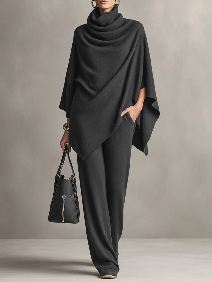 Adeline - Women's Cowl Neck Draped Poncho Set