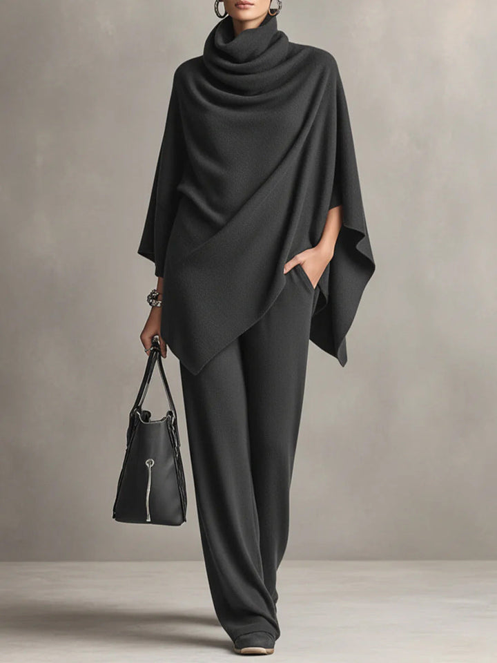 Adeline - Women's Cowl Neck Draped Poncho Set