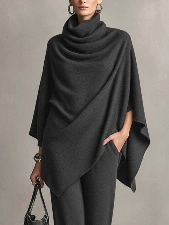 Adeline - Women's Cowl Neck Draped Poncho Set