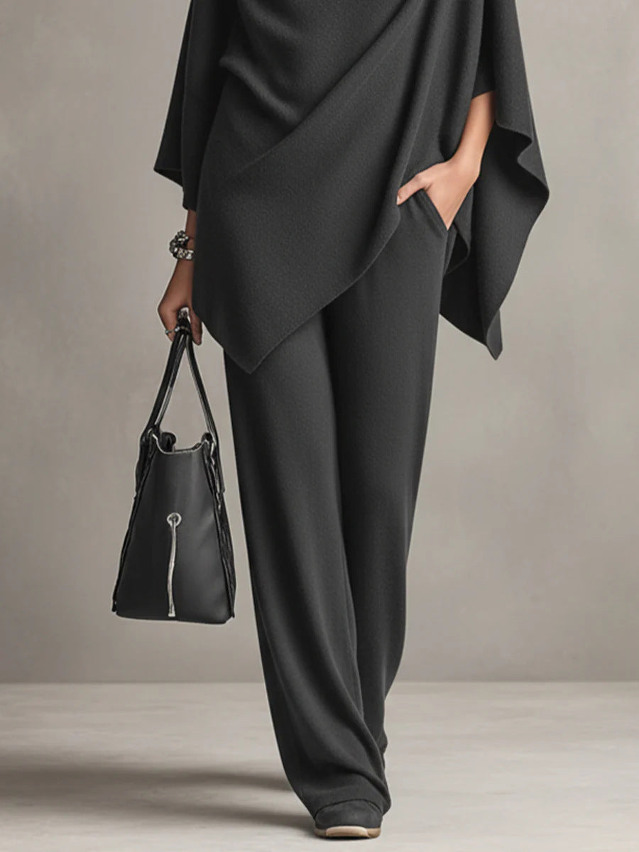 Adeline - Women's Cowl Neck Draped Poncho Set