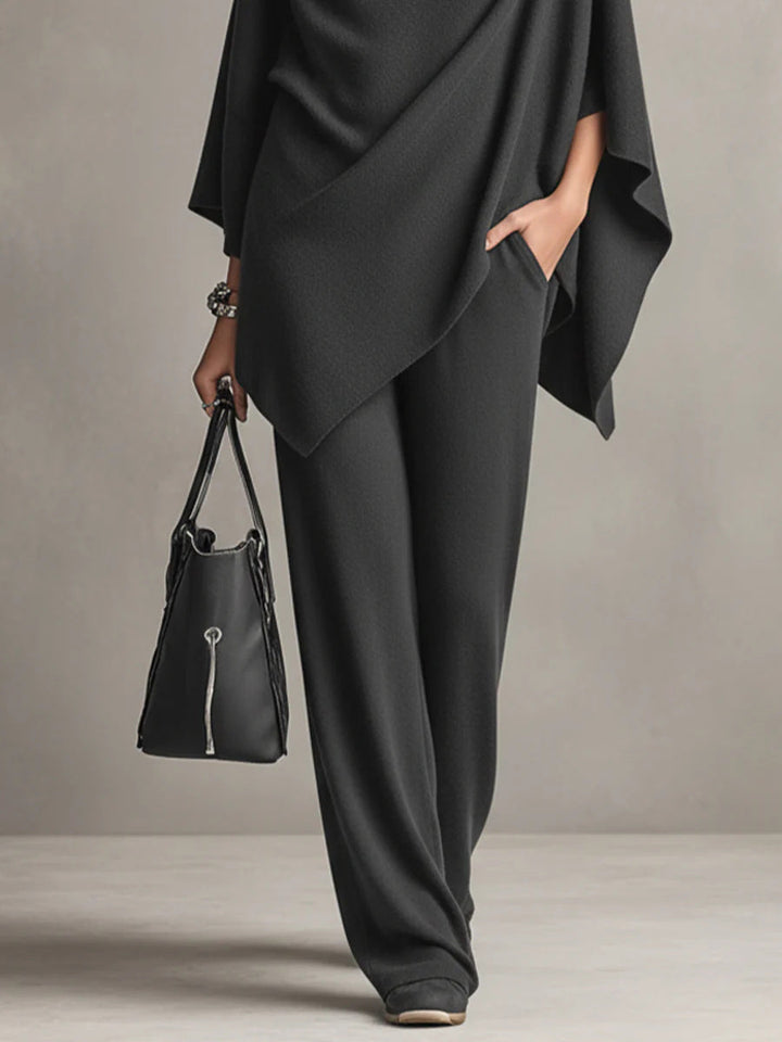Adeline - Women's Cowl Neck Draped Poncho Set