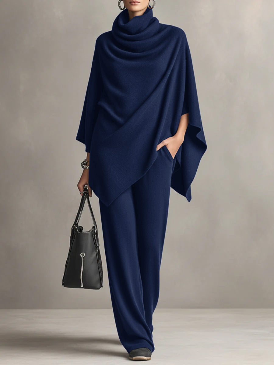 Adeline - Women's Cowl Neck Draped Poncho Set