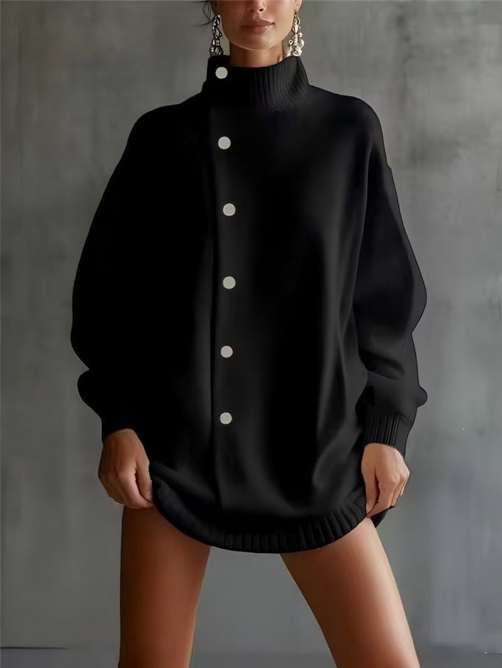 Adelle - Women's Asymmetric Button-Front Turtleneck Sweater 1
