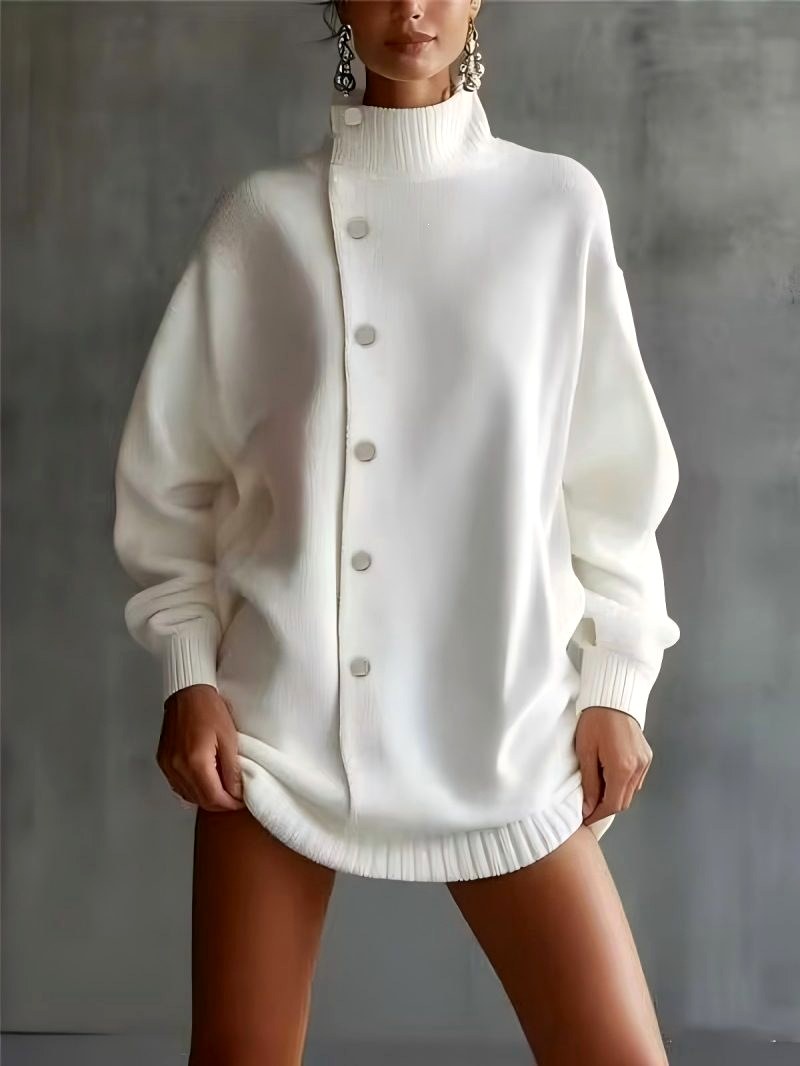 Adelle - Women's Asymmetric Button-Front Turtleneck Sweater 3
