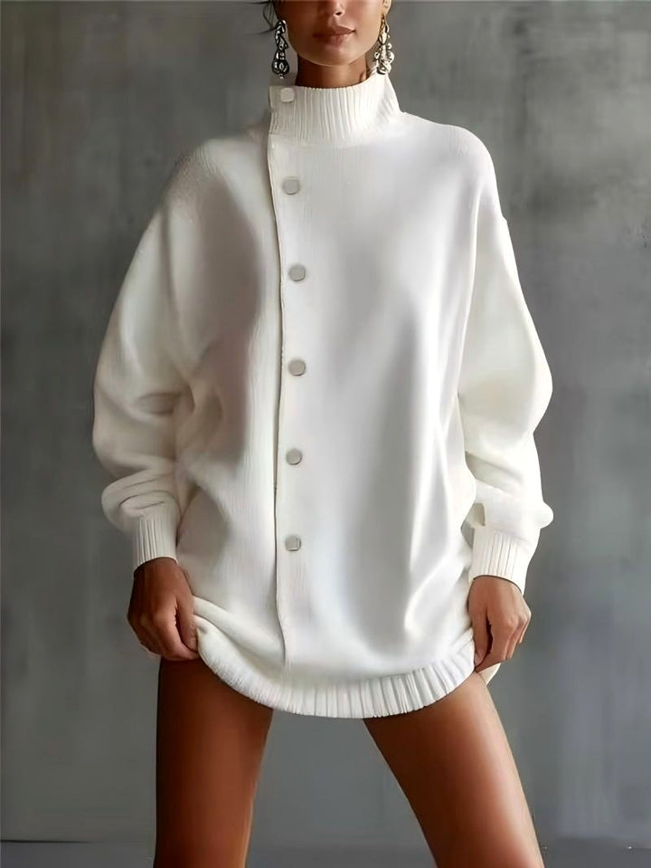 Adelle - Women's Asymmetric Button-Front Turtleneck Sweater 3