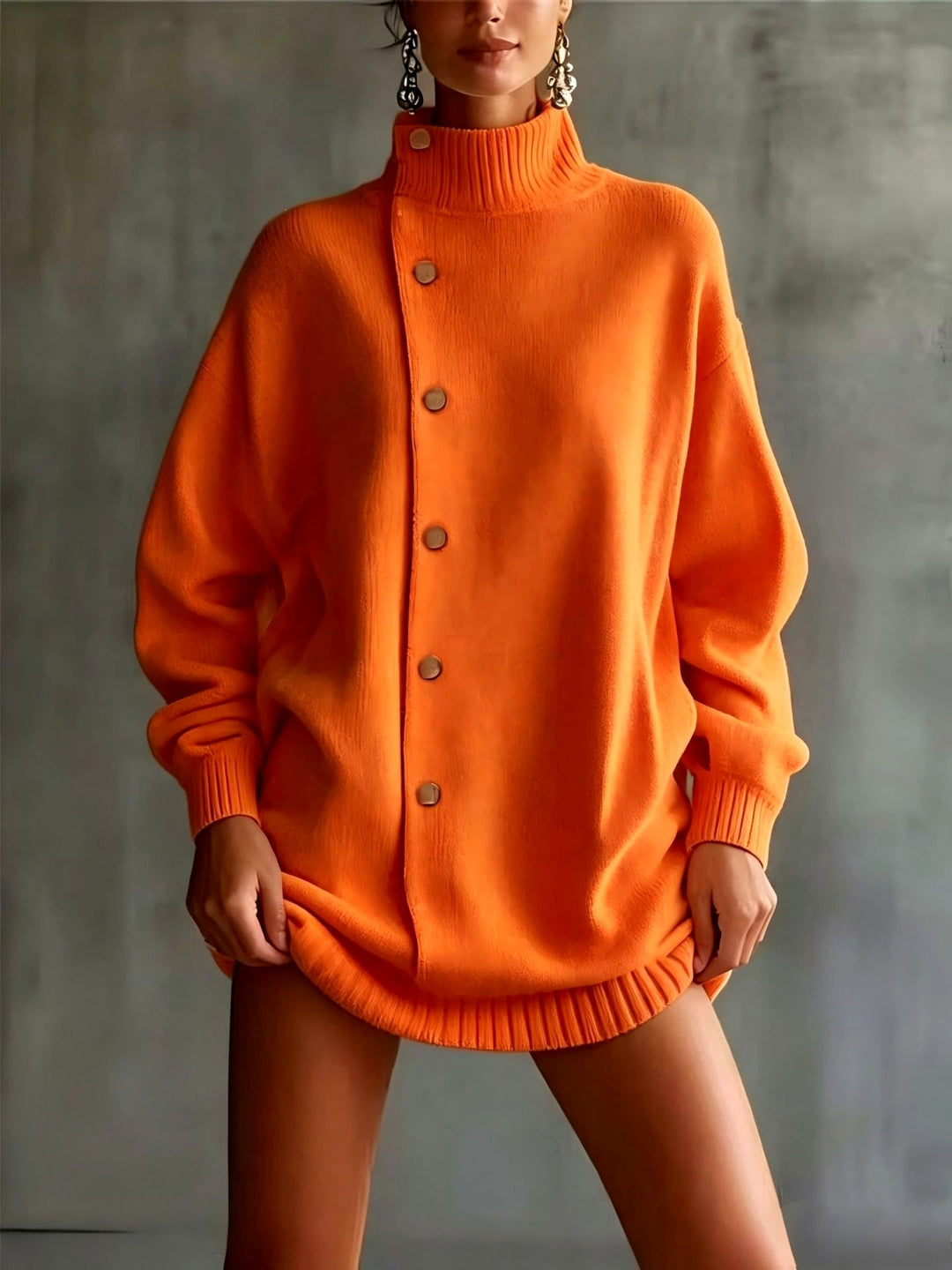 Adelle - Women's Asymmetric Button-Front Turtleneck Sweater 4