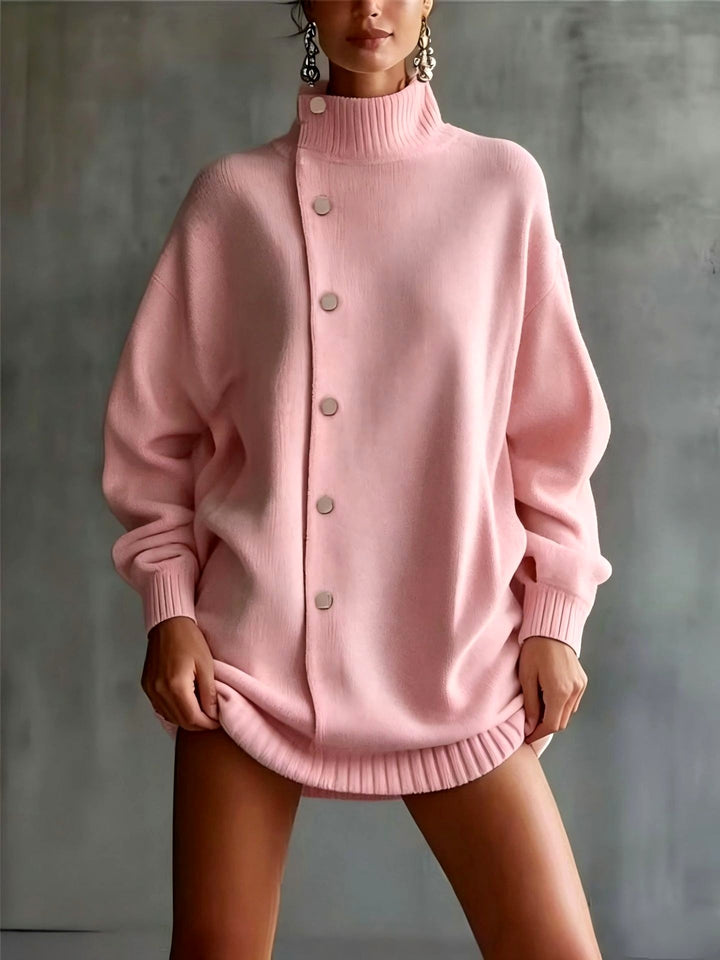 Adelle - Women's Asymmetric Button-Front Turtleneck Sweater 5