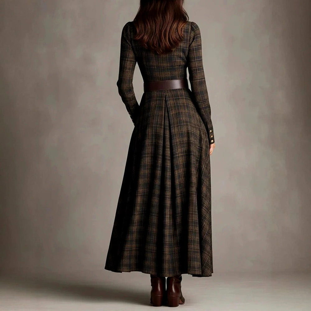 Adelle - Women's Plaid Long Sleeve Shirt Maxi Dress 2